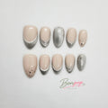 BONPOP Silver Cat Eye French Tips Press-On Nails