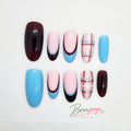 BONPOP Preppy Brown Blue Plaid Nails