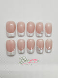 BONPOP's "Mother of Pearls" | Handmade Pearly Chrome French Tip Press-On Nails | Durable and Reusable
