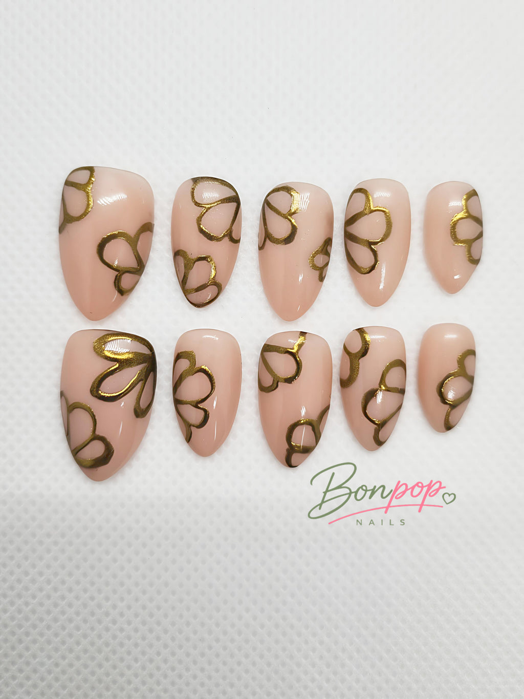 BONPOP's "Chrome Petals" | Nude Silver or Gold Chrome Floral Press-On Nails | Durable and Reusable