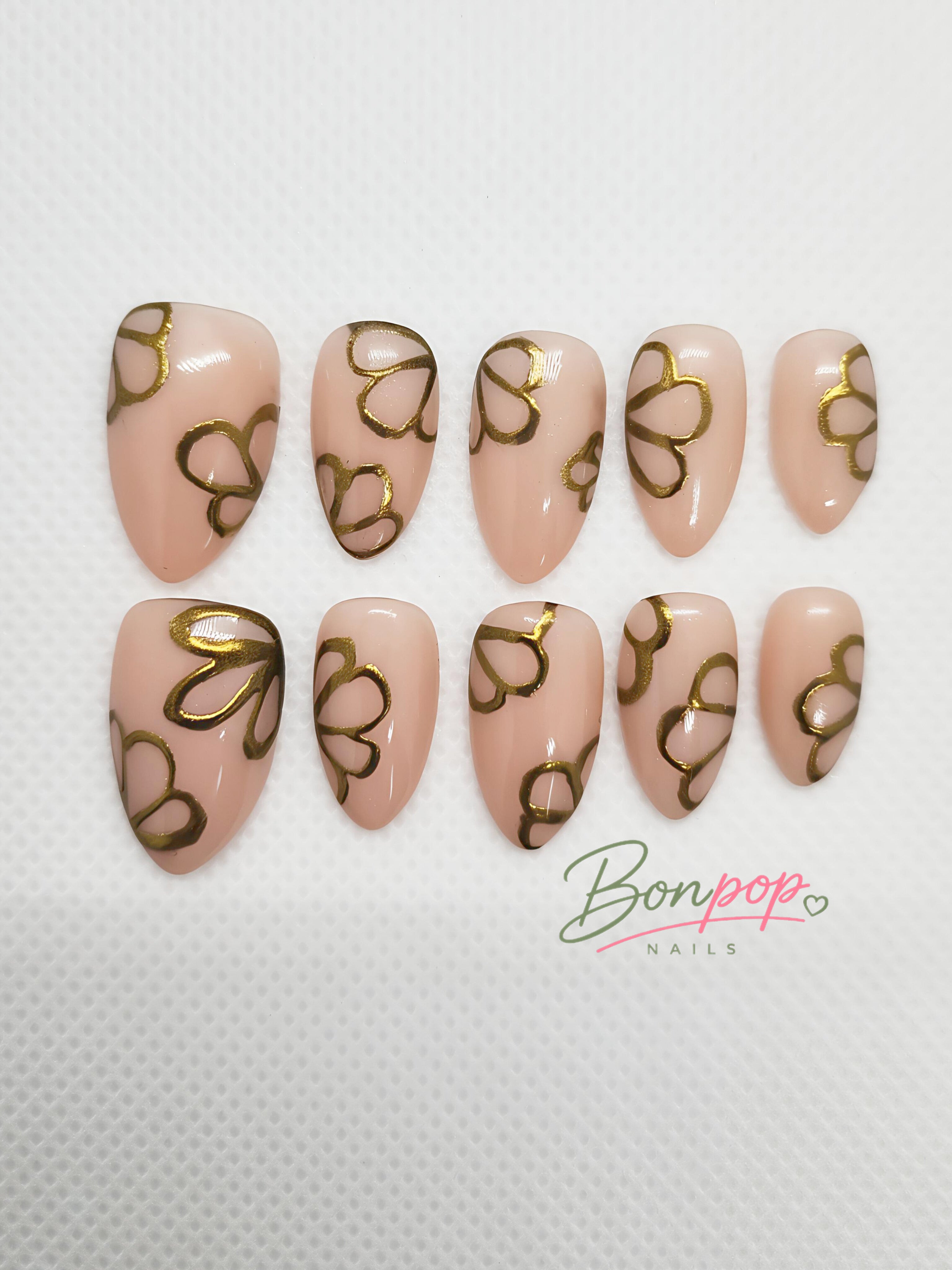 BONPOP's "Chrome Petals" | Nude Silver or Gold Chrome Floral Press-On Nails | Durable and Reusable