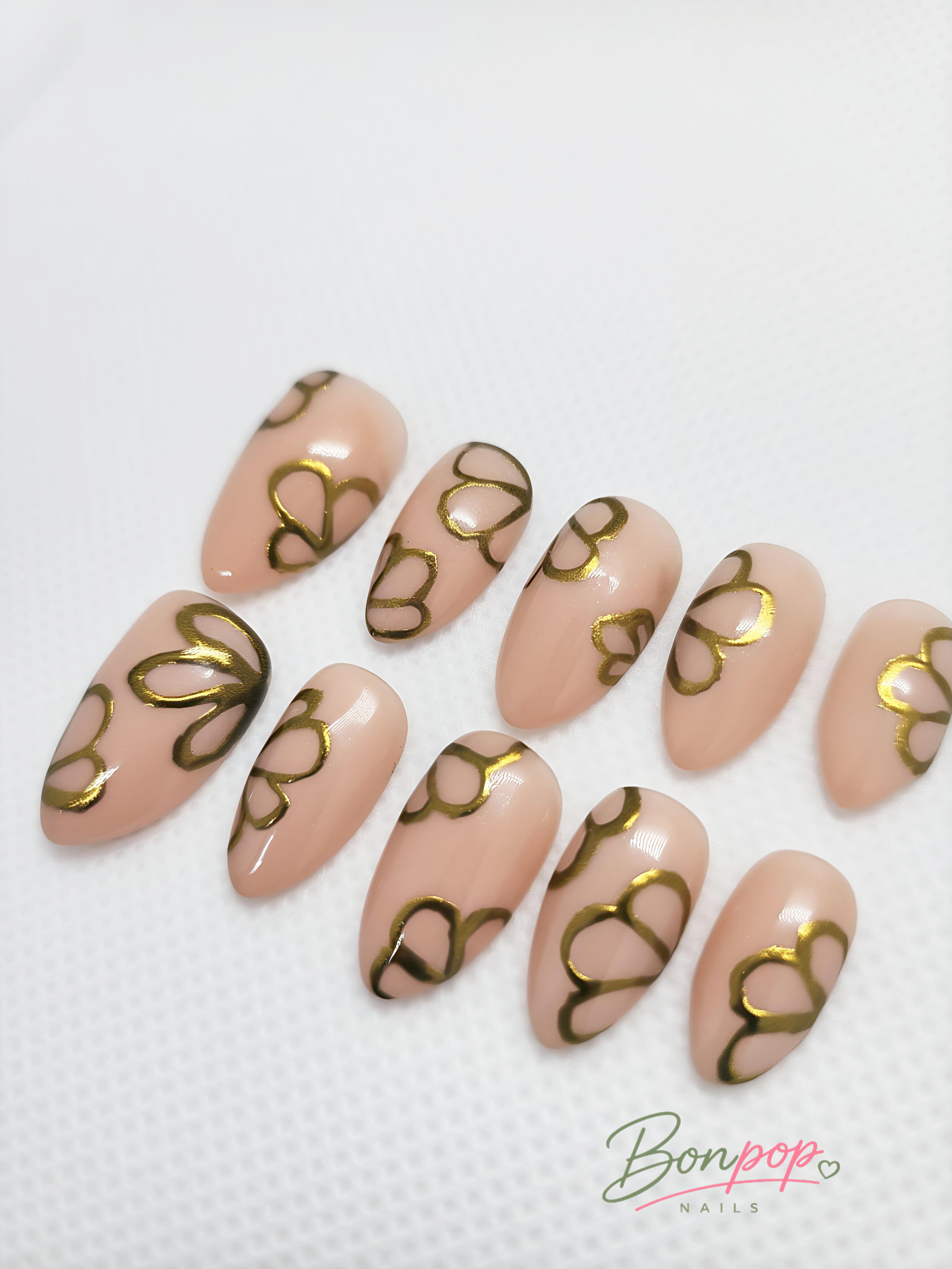 BONPOP's "Chrome Petals" | Nude Silver or Gold Chrome Floral Press-On Nails | Durable and Reusable